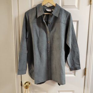 Gray suede Joan Rivers ovesrsized button down M